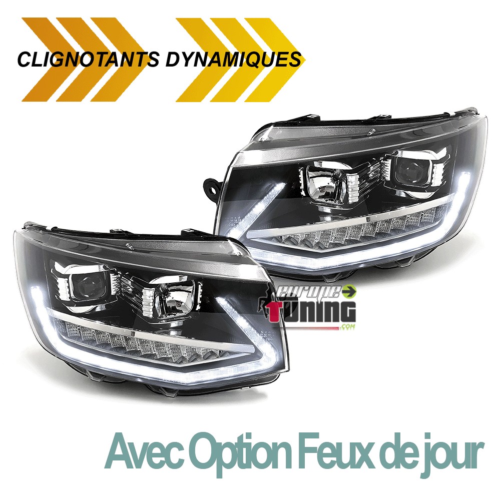 PHARES NOIRS DRL DIURNES CLIGNOTANTS LEDS DYNAMIQUES VW VOLKSWAGEN T6 (04908)