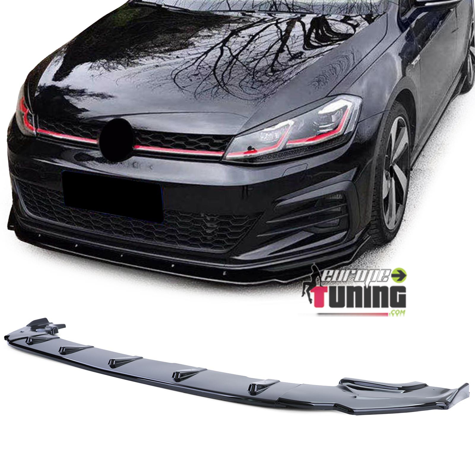 SPOILER AVANT NOIR BRILLANT PARE-CHOCS SPORT VW GOLF 7 GTI GTD & R-LINE (05562)