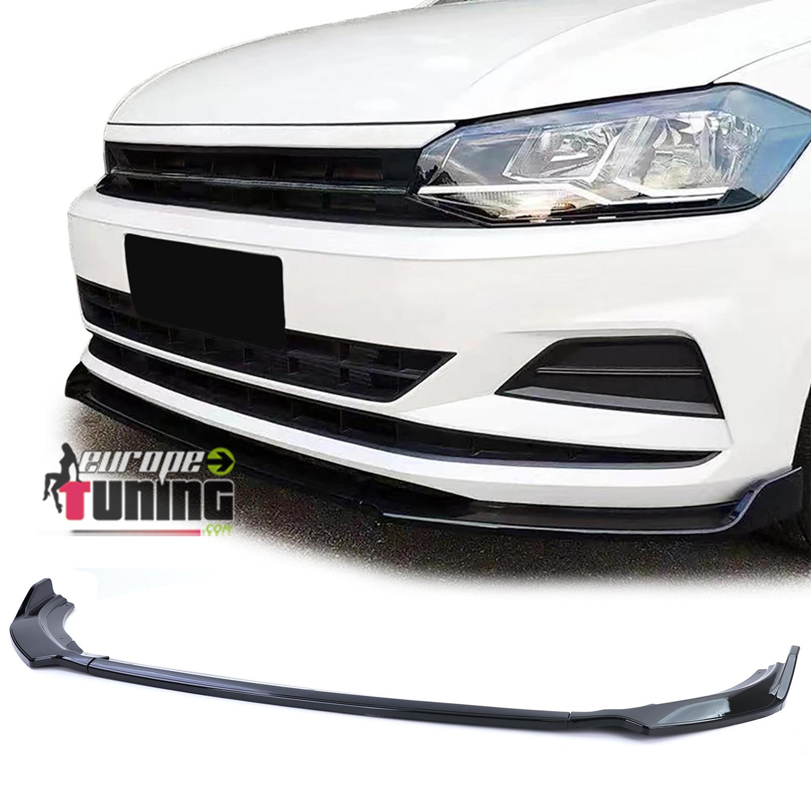 SPOILER AVANT SPORT NOIR BRILLANT POUR PARE CHOCS VW POLO 6 2G 2017-2021 (05556)