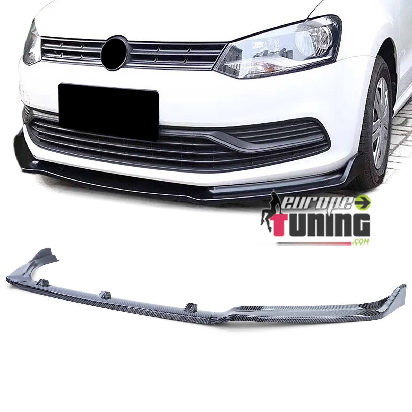 SPOILER AVANT SPORT STYLE CARBONE POUR PARE CHOCS VW POLO 5 6C 2014-2017 (05557)