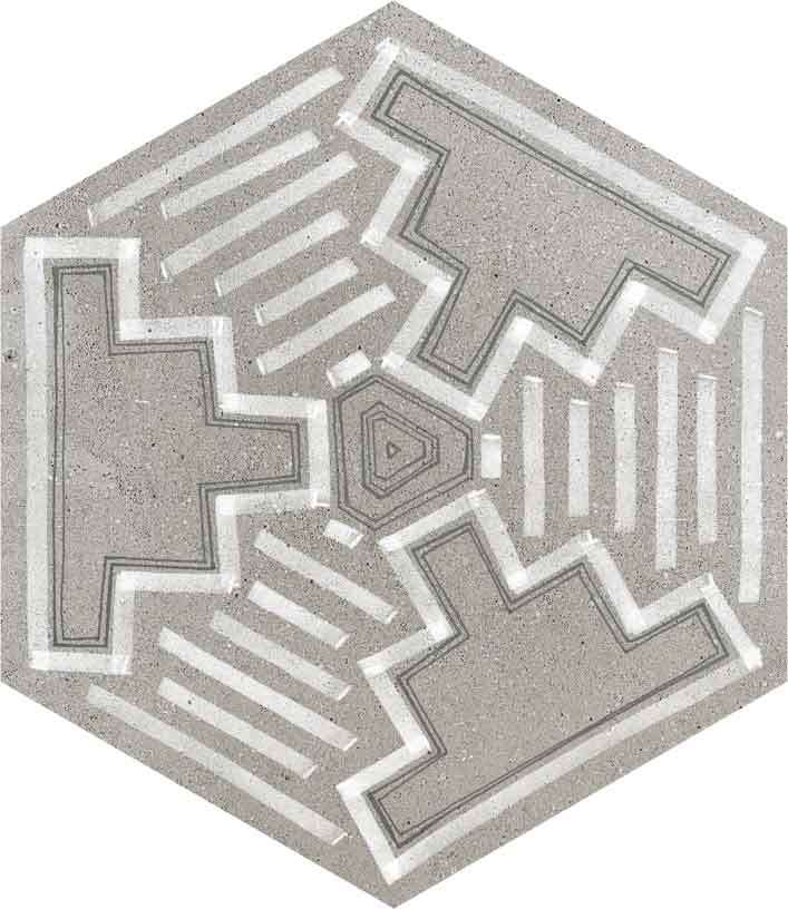 RIFT IGNEUS CEMENTO - Carrelage patchwork hexagonal à motifs gris et blanc