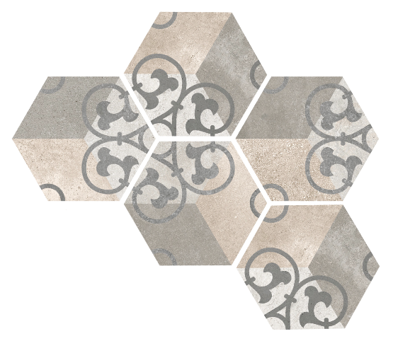 RIFT - KUNASHIR - Carrelage hexagonal à motifs aspect béton.