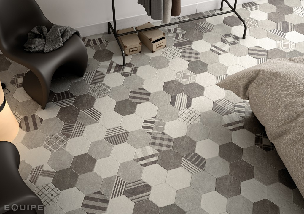 HEXATILE CEMENT - GEO GREY - Carrelage 17,5x20 cm patchwork hexagonal géométrique gris