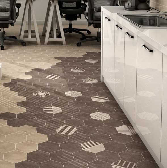 HEXATILE CEMENT - GEO SAND - Carrelage 17,5x20 cm patchwork hexagonal géométrique beige