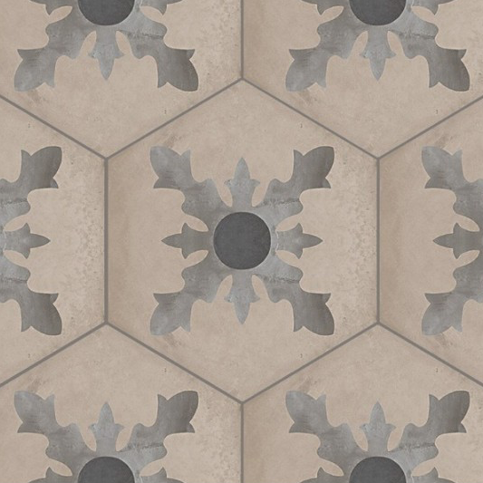 TERRA CARDINALE HEXAGONAL - 25x21,6 cm -GRIS -  Carrelage aspect ciment vieilli