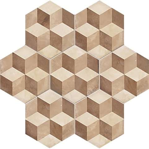 TERRA CUBO HEXAGONAL BEIGE 25x21,6cm  - Carrelage hexagonal aspect ciment motifs cubes géométriques