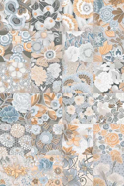 VODEVIL FLORE GRIS PATCHWORK 20 x 20 cm Carrelage aspect carreaux de ciment fleurs