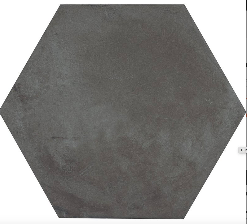 TERRA NERO  HEXAGONAL 25x21,6 cm - Carrelage aspect ciment vieilli - Gris anthracite