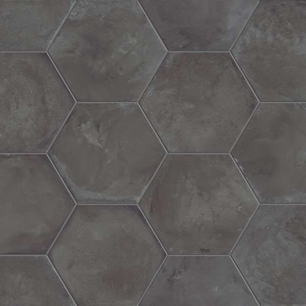 TERRA NERO  HEXAGONAL 25x21,6 cm - Carrelage aspect ciment vieilli - Gris anthracite