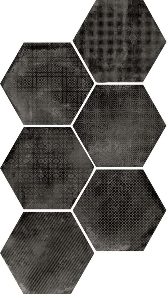 URBAN HEXA MELANGE DARK - Carrelage 29,2 x 25,4 cm Patchwork Hexagonal aspect Béton Noir