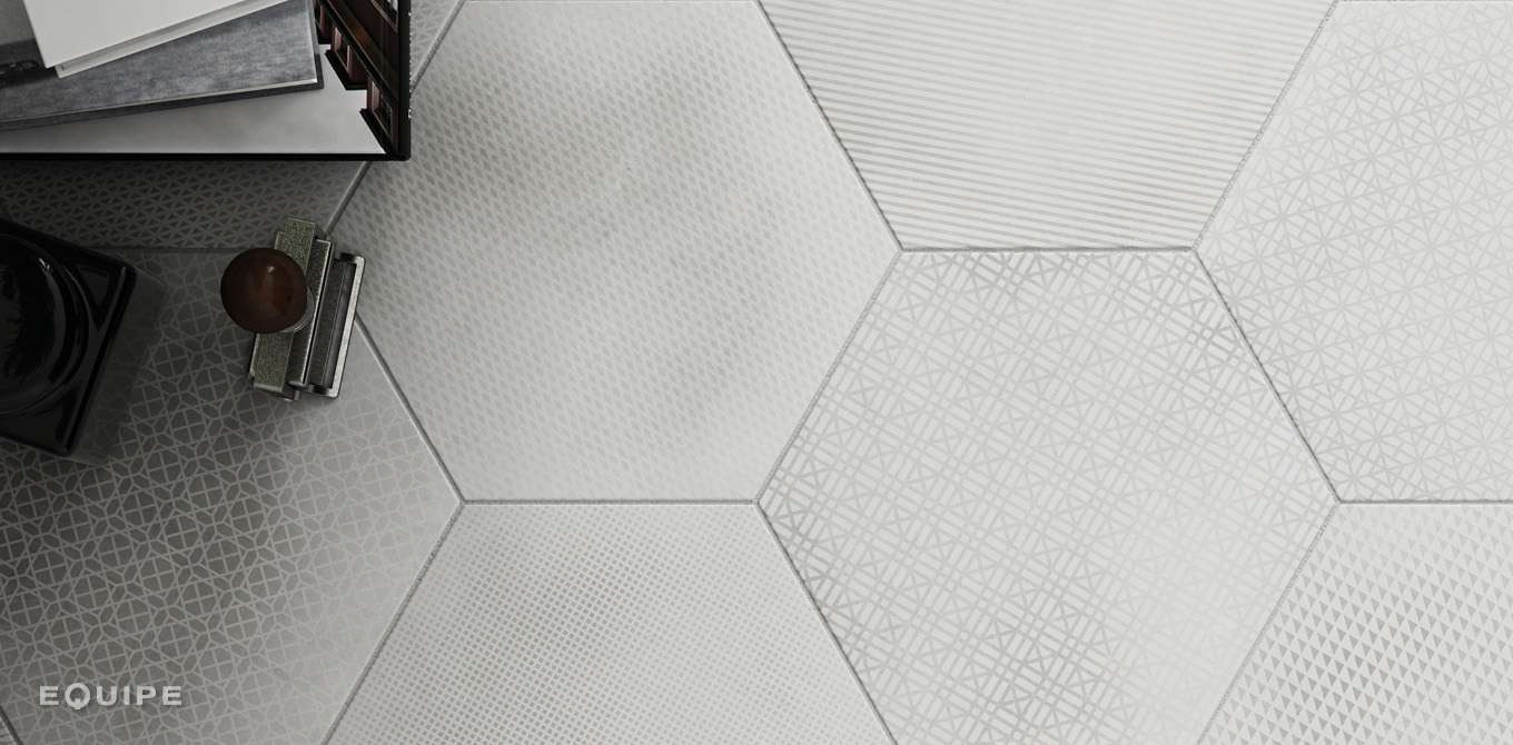 URBAN HEXA MELANGE LIGHT - Carrelage 29,2 x 25,4 cm Patchwork Hexagonal aspect béton Blanc