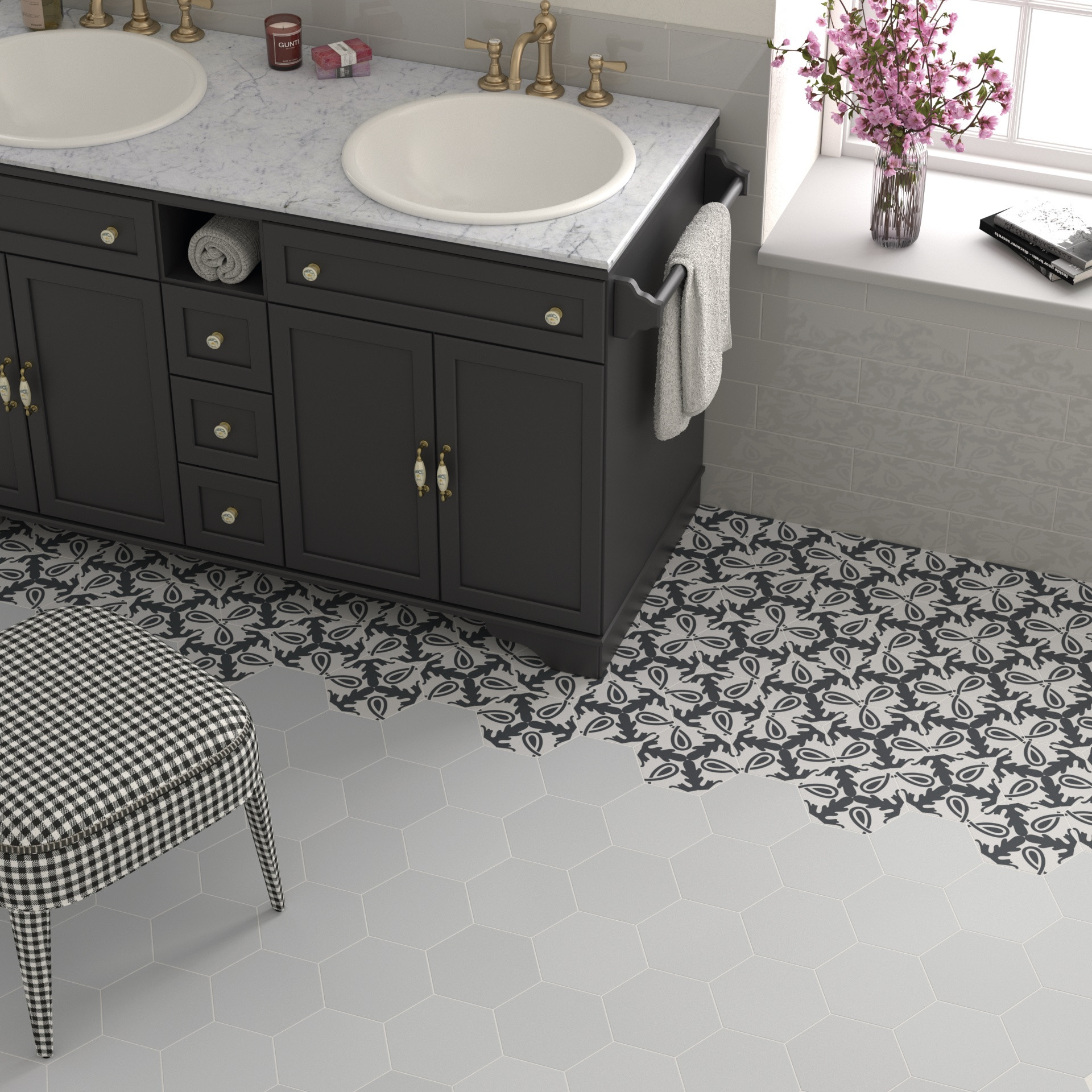 COIMBRA ETERNA 30660 - Carrelage 17,5x20 cm hexagonal décoré aspect carreaux de ciment