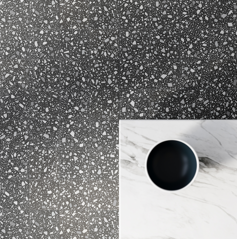 CONFETTI NERO GRIGIO - 18,6X18,6 CM - Carrelage Terrazzo