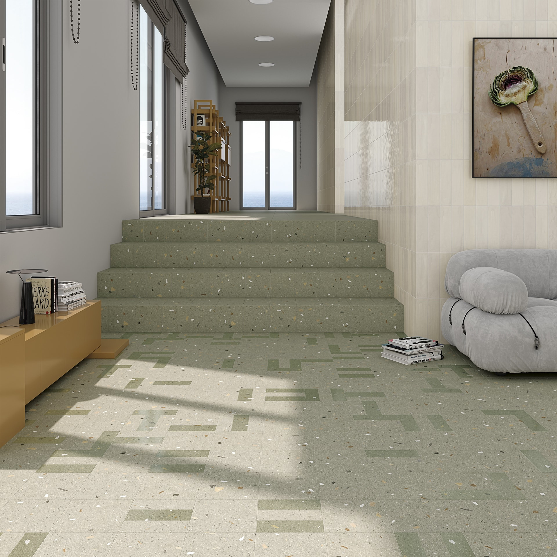 Croccante Eclair Menta - Carrelage Patchwork aspect terrazzo 20x20 cm