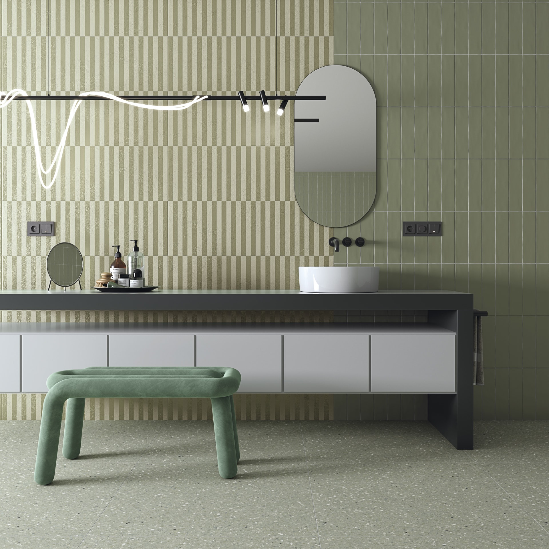 NIZA-R Verde 80 x 80 cm - Carrelage aspect terrazzo mate