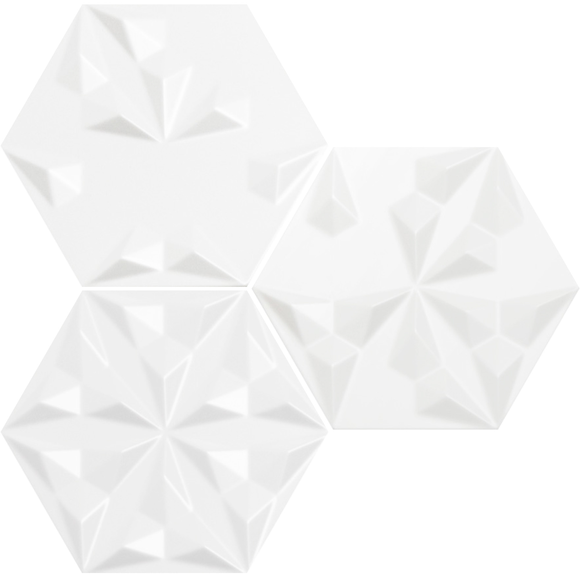 ORIGAMI 3 BIANCO - 26,6x23 CM - Faïence patchwork 3D hexagonale uni blanc mate