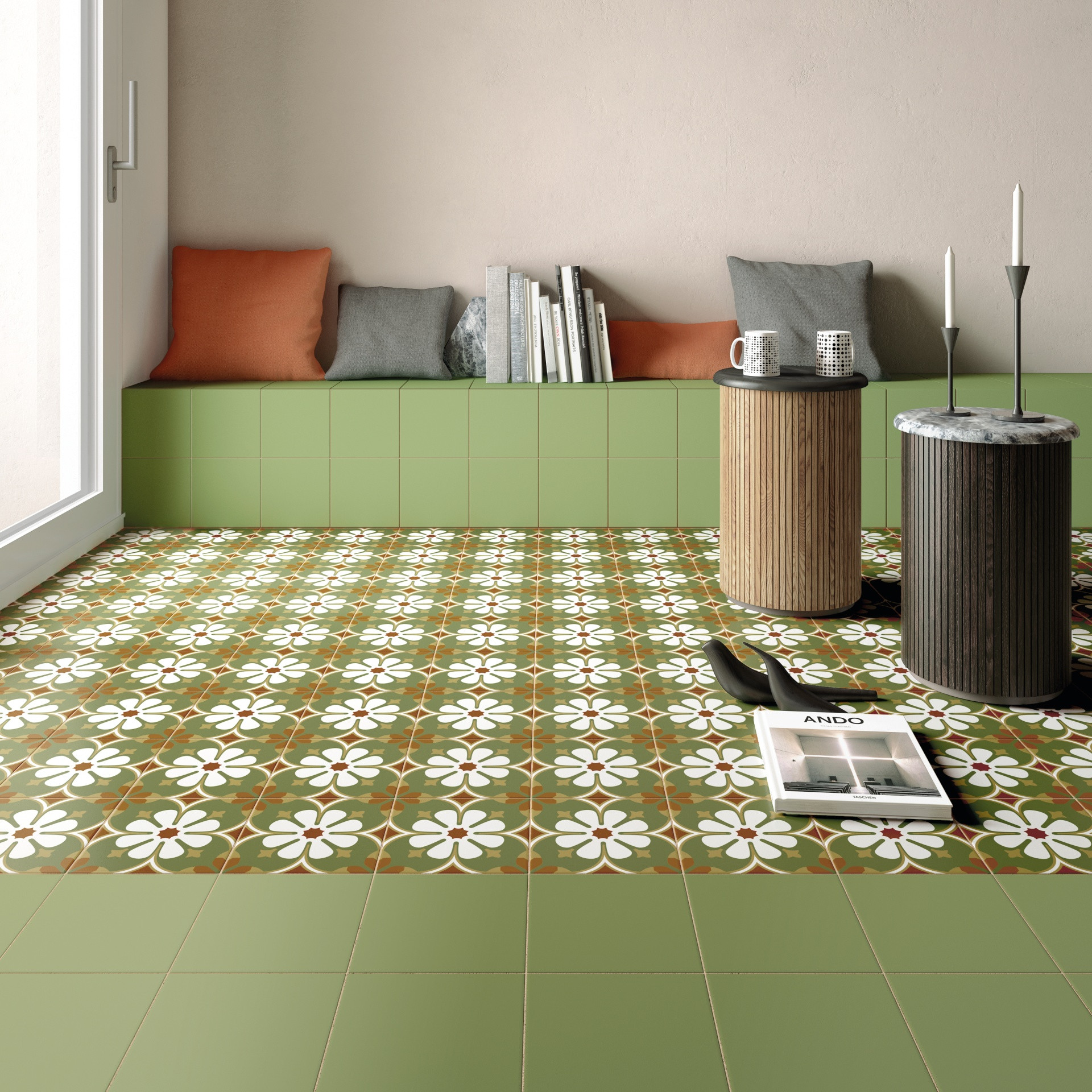 RIVOLI - UNI GREEN - Carrelage 20x20 cm aspect carreaux de ciment 30716