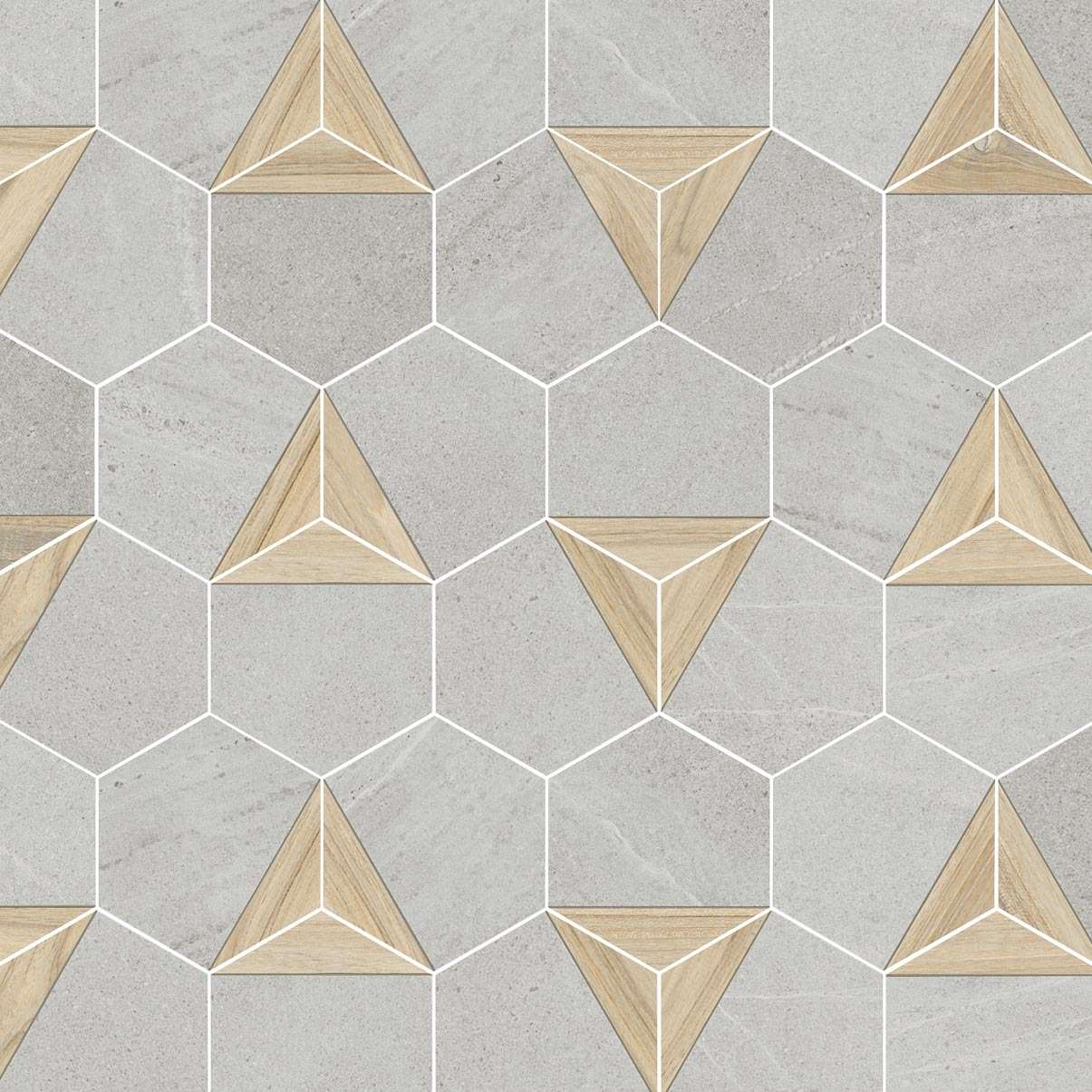 SEINE HEXAGONO LIGARD GRIS - Carrelage Hexagonal mélange bois et béton