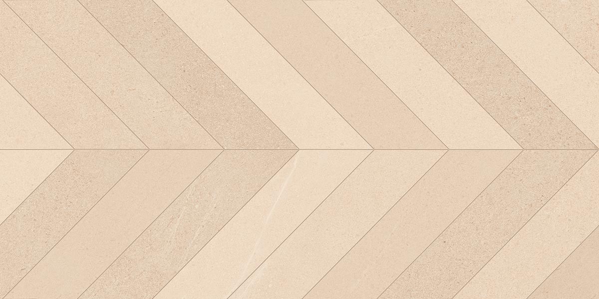 SEINE RILSE  CREMA  - Carrelage aspect pierre chevron 60x120 cm grand format