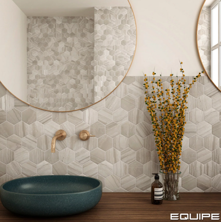 Carrelage hexagonal aspect marbre 11,6x10,1 cm - LITHOS BEIGE