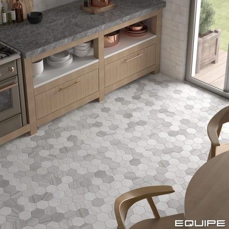 Carrelage hexagonal aspect marbre 11,6x10,1 cm - LITHOS GREY