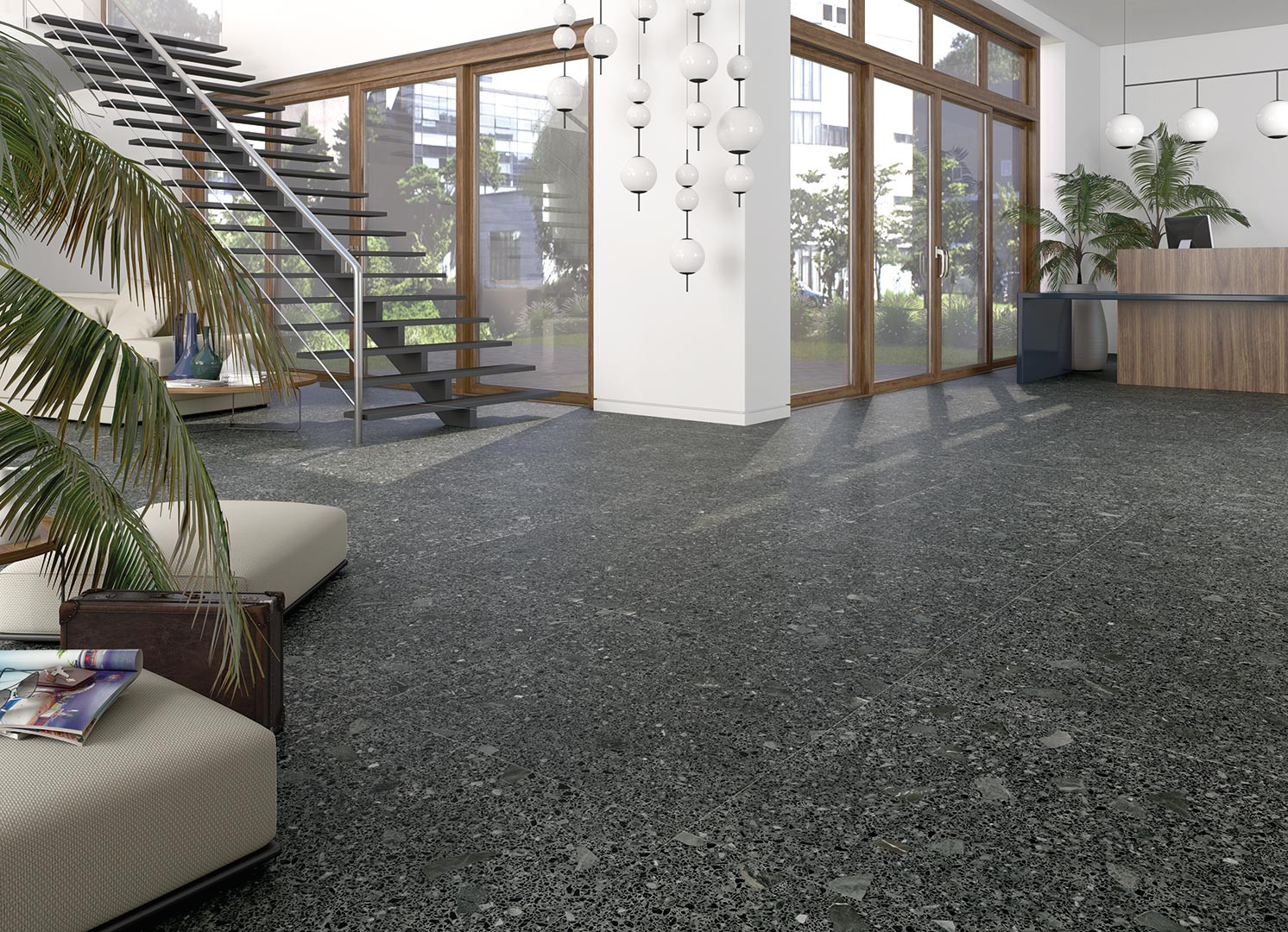 MISCELA R GRAFITO - Carrelage aspect terrazzo noir 80x80 cm