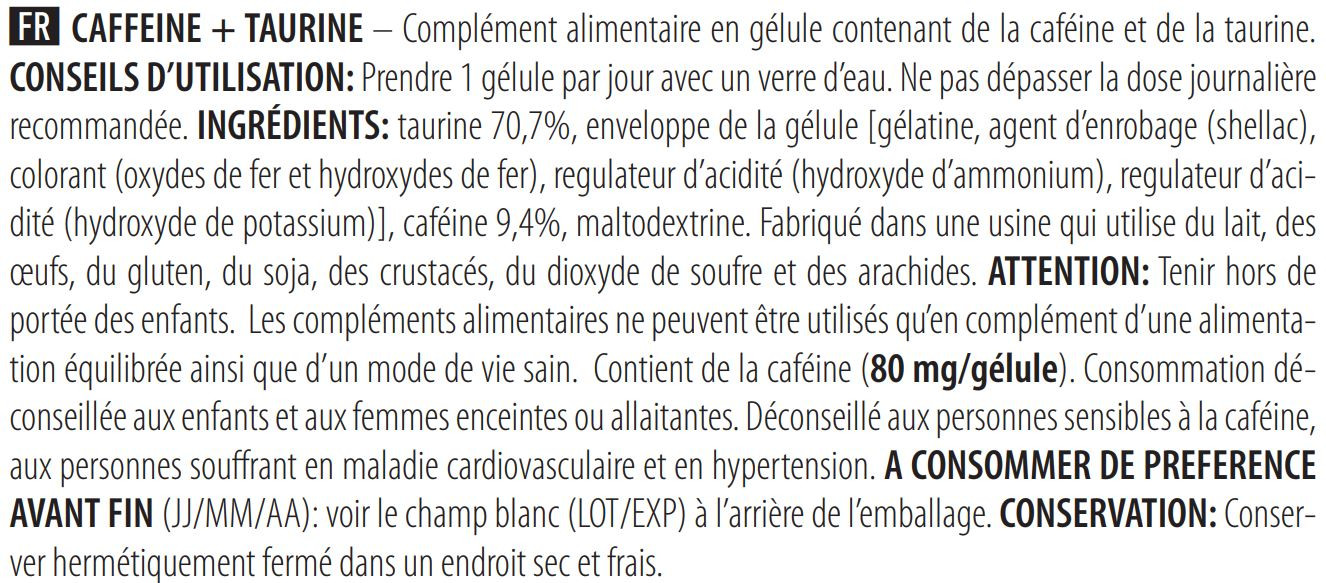 Caféine + Taurine (60 Caps)