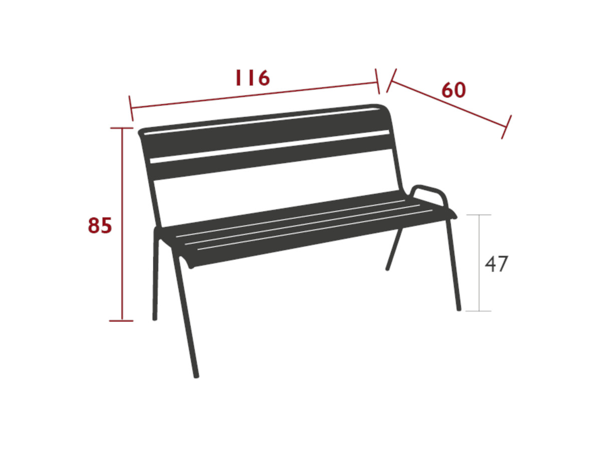 Banc de jardin en métal Monceau Piment - Fermob