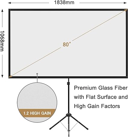 Écran de Projection avec Trépied, Portable 80 Pouces, 16:9, 4K, Léger, Facile à Installer, Idéal pour Le Cinéma à Domicile, Les Films Intérieurs/Extérieurs