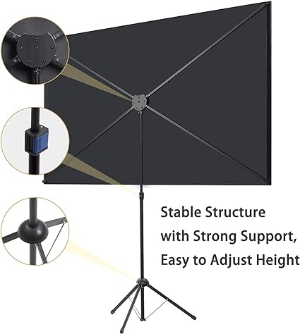 Écran de Projection avec Trépied, Portable 80 Pouces, 16:9, 4K, Léger, Facile à Installer, Idéal pour Le Cinéma à Domicile, Les Films Intérieurs/Extérieurs