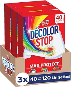 Decolor Stop Max Protect - 120 Lingettes (3 x 40 Lingettes) - Lingettes Anti-Décoloration - Permet de Mélanger les Couleurs - Rouge, Sans Parfum