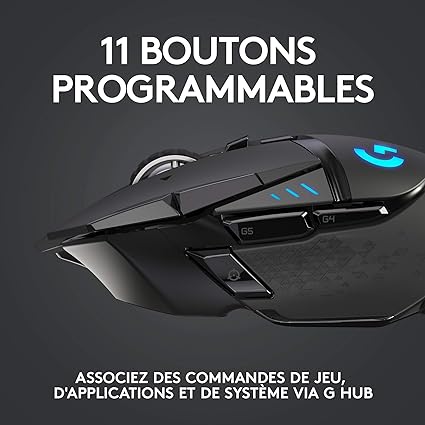 Logitech G502 LIGHTSPEED Souris sans Fil, Capteur Gaming HERO 25K, 25 600 PPP, RGB, Ultra-Léger, 11 Boutons Programmables, Batterie Longue Durée, POWERPLAY-compatible, PC, EU Packaging - Noire