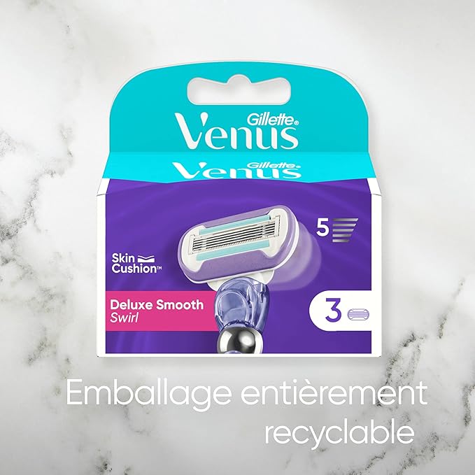 Gillette Venus Deluxe Smooth Swirl Recharges de Lames Lot de 3 x 3, Pour Femmes