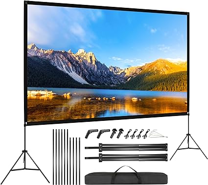 VISULAPEX 120" Écran de Projection avec Support, 4K HD 16:9 Pliable Écran Videoprojecteur sur Pied, Écran sur trépied avec Sac Portatif pour Cinéma Maison Bureau Voyage