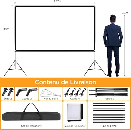 VISULAPEX 120" Écran de Projection avec Support, 4K HD 16:9 Pliable Écran Videoprojecteur sur Pied, Écran sur trépied avec Sac Portatif pour Cinéma Maison Bureau Voyage