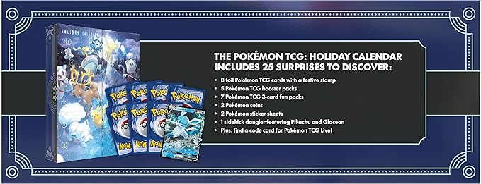 Pokémon TCG : Calendrier des fêtes (8 Cartes en Aluminium, 5 boosters et Plus)