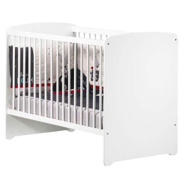 Lit bébé en bois blanc 120x60 - BABY PRICE - tetes panneaux non transformable - galeries fixes - sommier réglable en hauteur