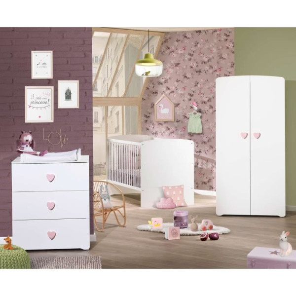 Lit bébé en bois blanc 120x60 - BABY PRICE - tetes panneaux non transformable - galeries fixes - sommier réglable en hauteur