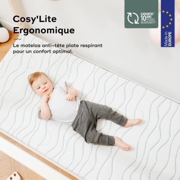 BABYMOOV Matelas Cosy'Lite Ergonomique, anti-tete plate, respirant, 70x140 cm