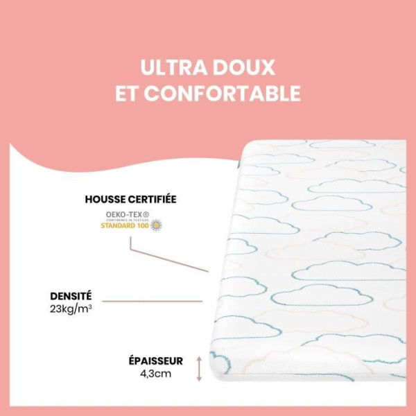 Babymoov Matelas de voyage Cosy'Lite Nomad 60x120cm, oeko Tex, Eco-con√ßu, Fabriqué au Portugal