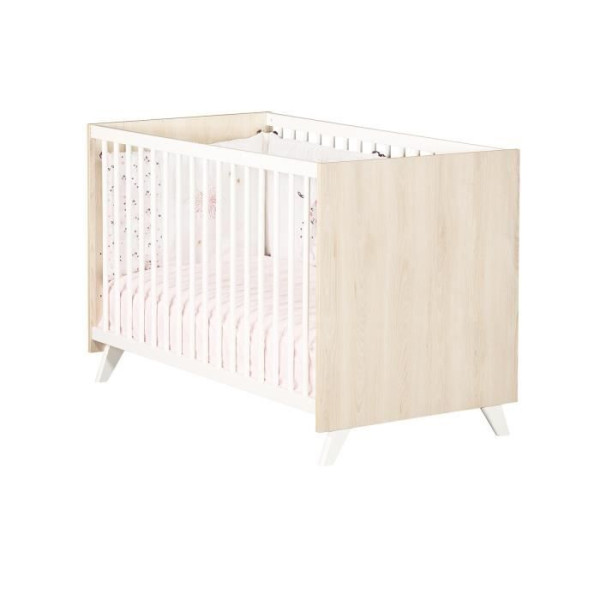 Lit bébé en bois BABY PRICE - Scandi gris - 120x60 - Sommier réglable -