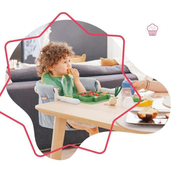 Rehausseur Badabulle Siege de table pour bébé avec Systeme d'attache 4 bras, Pliage Ultra Compact, De 6 a 36 mois