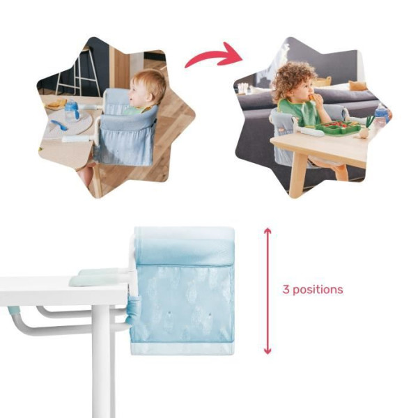 Rehausseur Badabulle Siege de table pour bébé avec Systeme d'attache 4 bras, Pliage Ultra Compact, De 6 a 36 mois