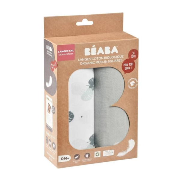 BEABA, Boîte 2 LANGES 120cm - Gris Mirage / Jungle