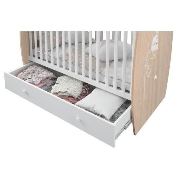 POLINI KIDS AMIS ZEN Lit NEVA 120*60 avec tiroir blanc/naturel