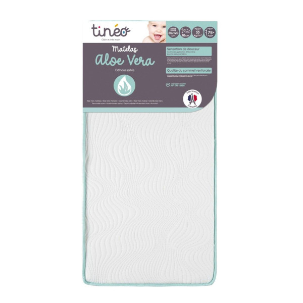 Matelas bébé 60x120x10cm Aloe vera - Peau Sensible - Propriétés Anti Bactériennes/Allergenes - Apaisant - Fabriqué En Fran