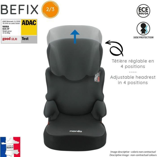 Siege Auto Rehausseur NANIA BEFIX - Isofix - Groupe 2/3 (15-36Kg) - Avec dossier - Tetiere réglable en hauteur - Girafe - Fabriqué en Fra