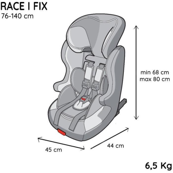 Siege Auto  isofix NANIA RACE I FIX 76-140 cm R129 ‚Äìde 3 a 10 ans ‚Äì Tetiere réglable - Base inclinable - Noir - Fabrication