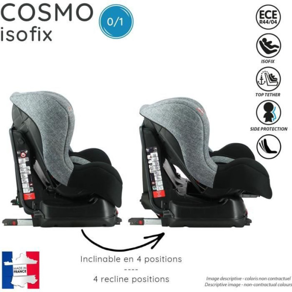 Siege Auto  NANIA COSMO - Isofix -Groupe 0/1 (0-18Kg) - Dos route 0-10Kg - Inclinable - Access gris - Fabriqué en France