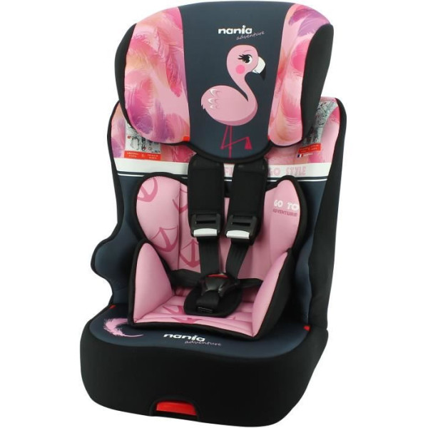 Siege Auto  NANIA RACER - Isofix - Groupe 1/2/3 (9-36Kg) - Tetiere réglable en hauteur - Flamingo - Fabriqué en France